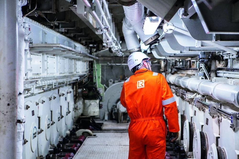 Marine technical inspection inside a vessel engine room
